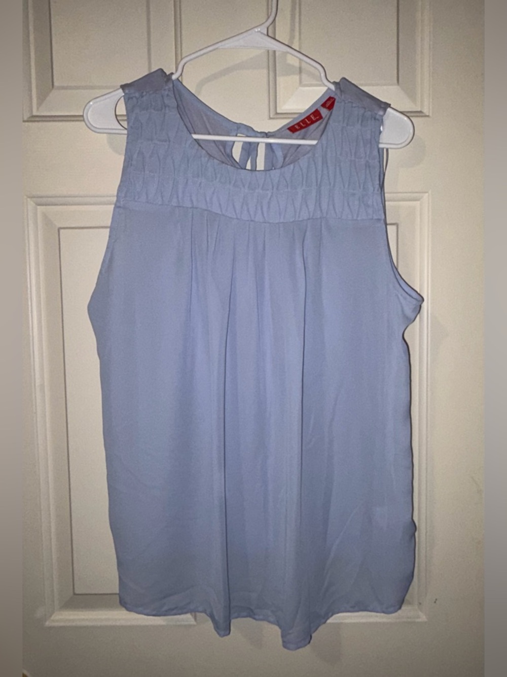 ELLE Light Blue Pleated Tie Neck Sleeveless Blouse XL